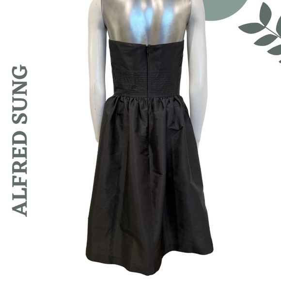 Alfred Sung Black Strapless Fit & Flare Taffeta Dress with Pockets Size 6 - Picture 4 of 9